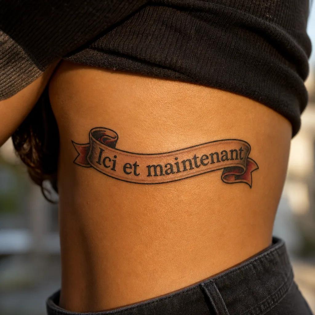 idée tatouage écriture banderole néo-traditionnelle, photo réaliste sur peau