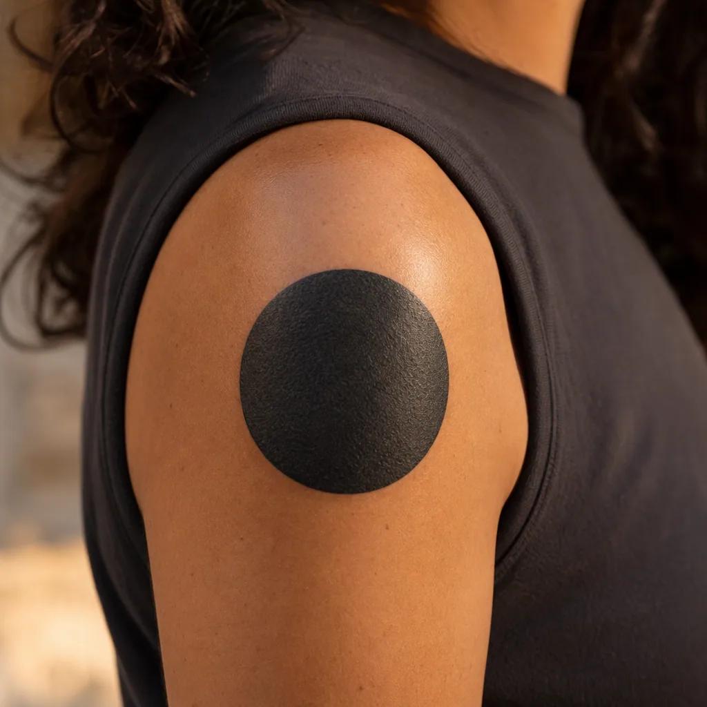 idée tatouage emplacement épaule blackwork ronde, photo réaliste sur peau