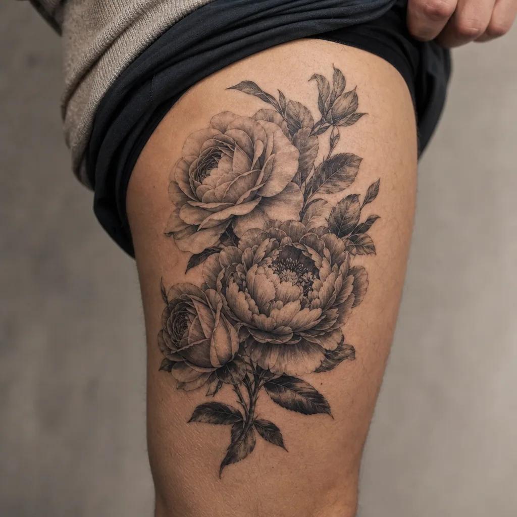 idée tatouage emplacement cuisse réaliste, photo réaliste sur peau