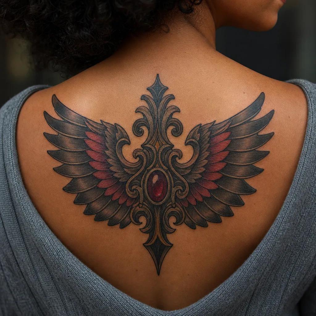 idée tatouage emplacement dos néo-traditionnel, photo réaliste sur peau