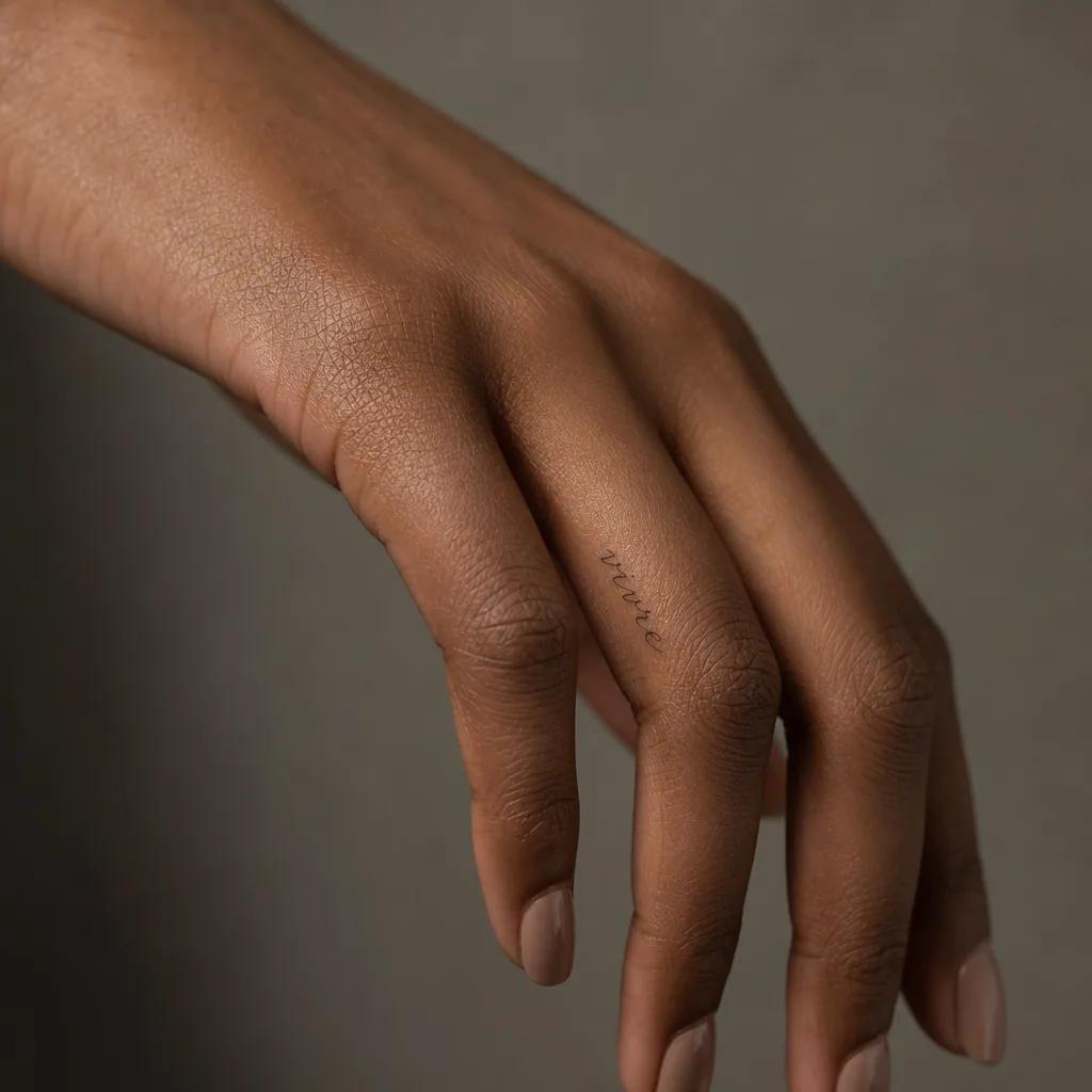 idée tatouage emplacement doigt lettrage, photo réaliste sur peau