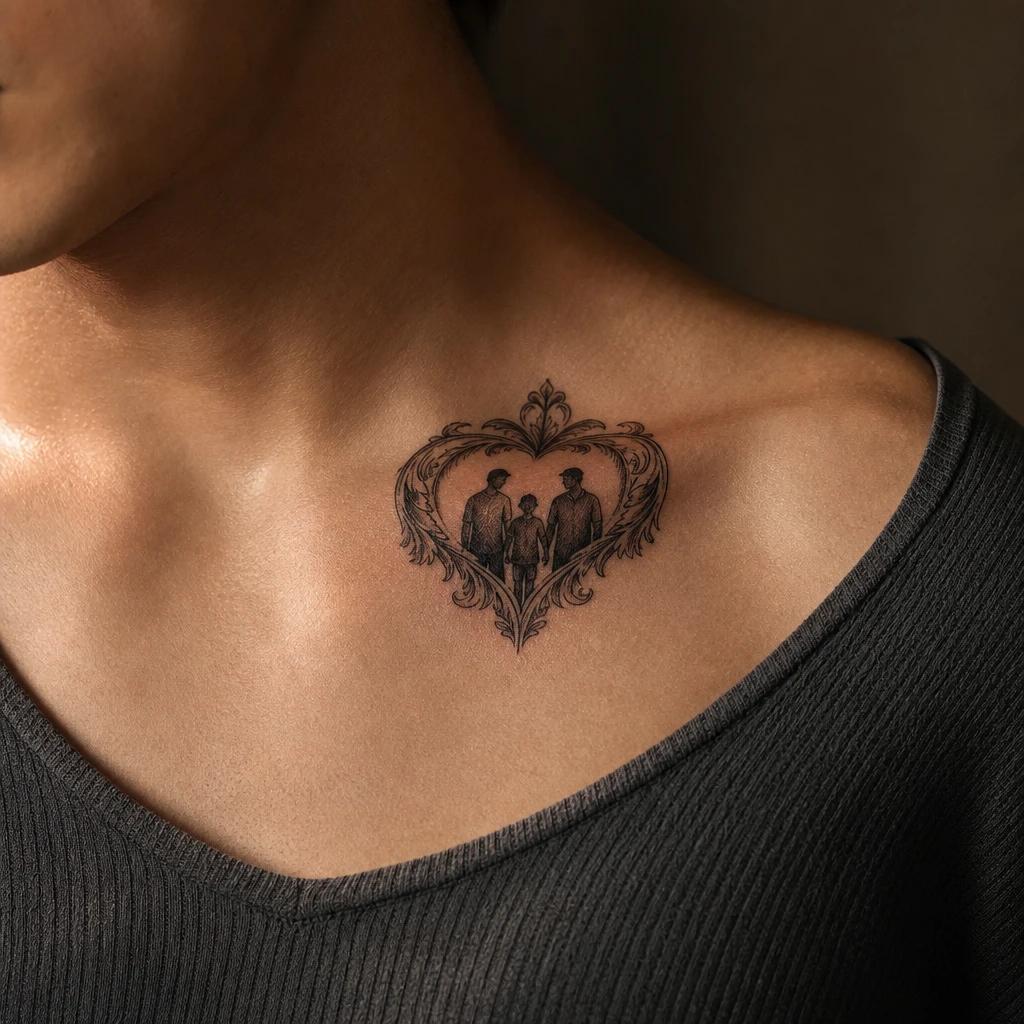 idée tatouage famille cœur ornemental 'famille', photo réaliste sur peau