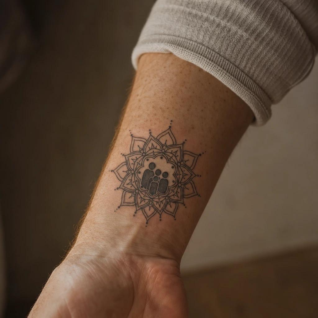 idée tatouage famille mandala familial, photo réaliste sur peau