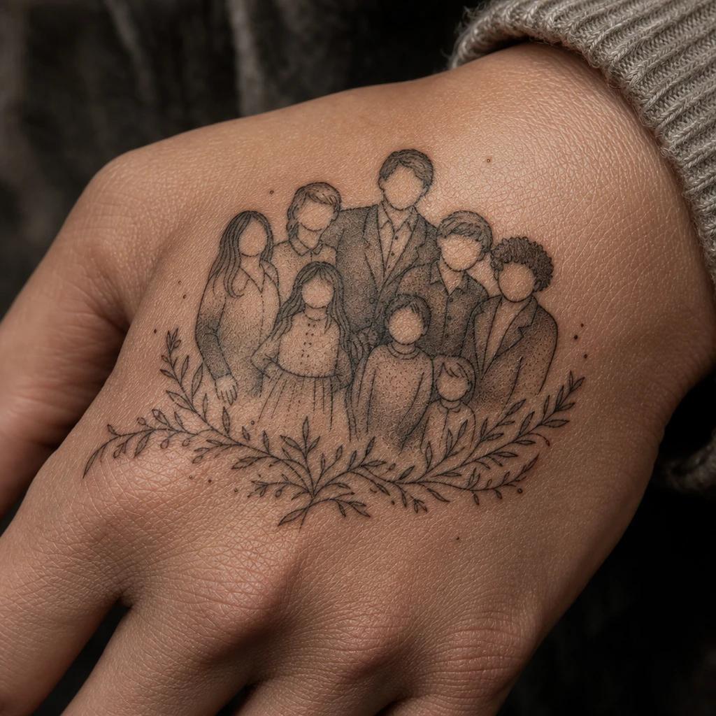 idée tatouage famille patchwork famille flash, photo réaliste sur peau