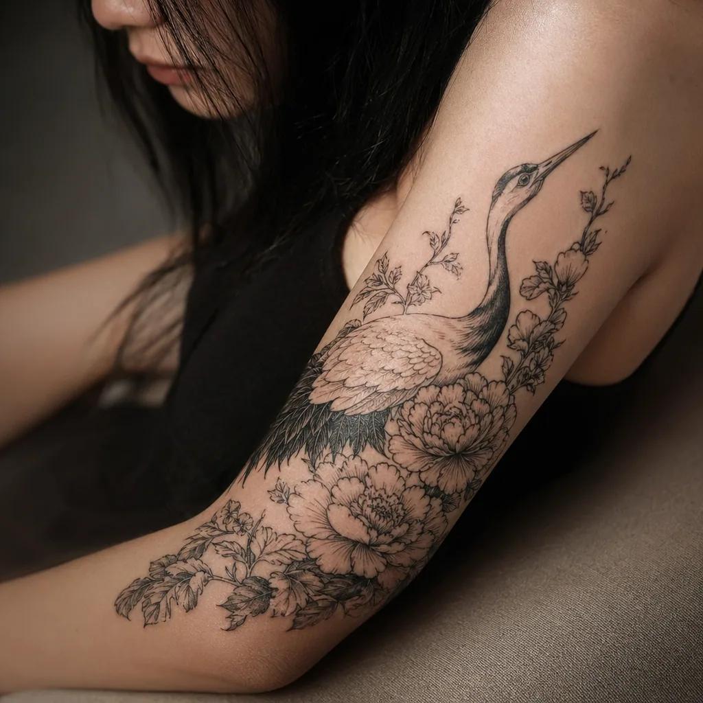 idée tatouage femme bras crâne fleuri, photo réaliste sur peau