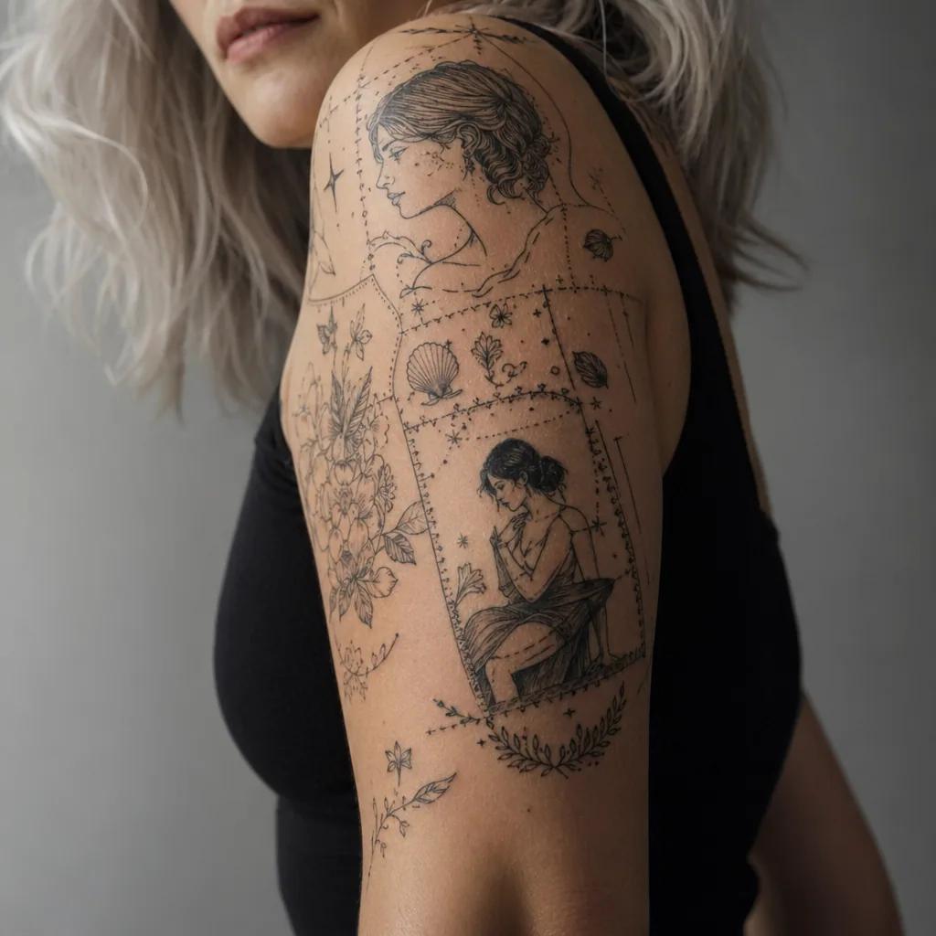 idée tatouage femme bras patchwork flash féminin, photo réaliste sur peau