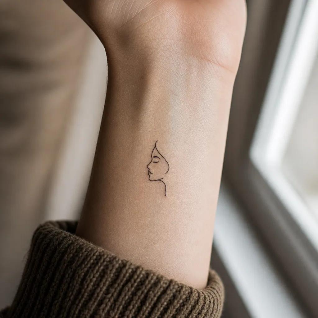idée tatouage femme discret micro-symbole single-line, photo réaliste sur peau