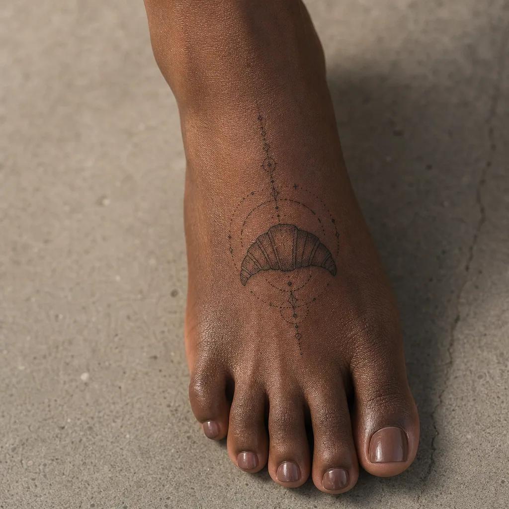 idée tatouage femme discret croissant géométrique fin, photo réaliste sur peau