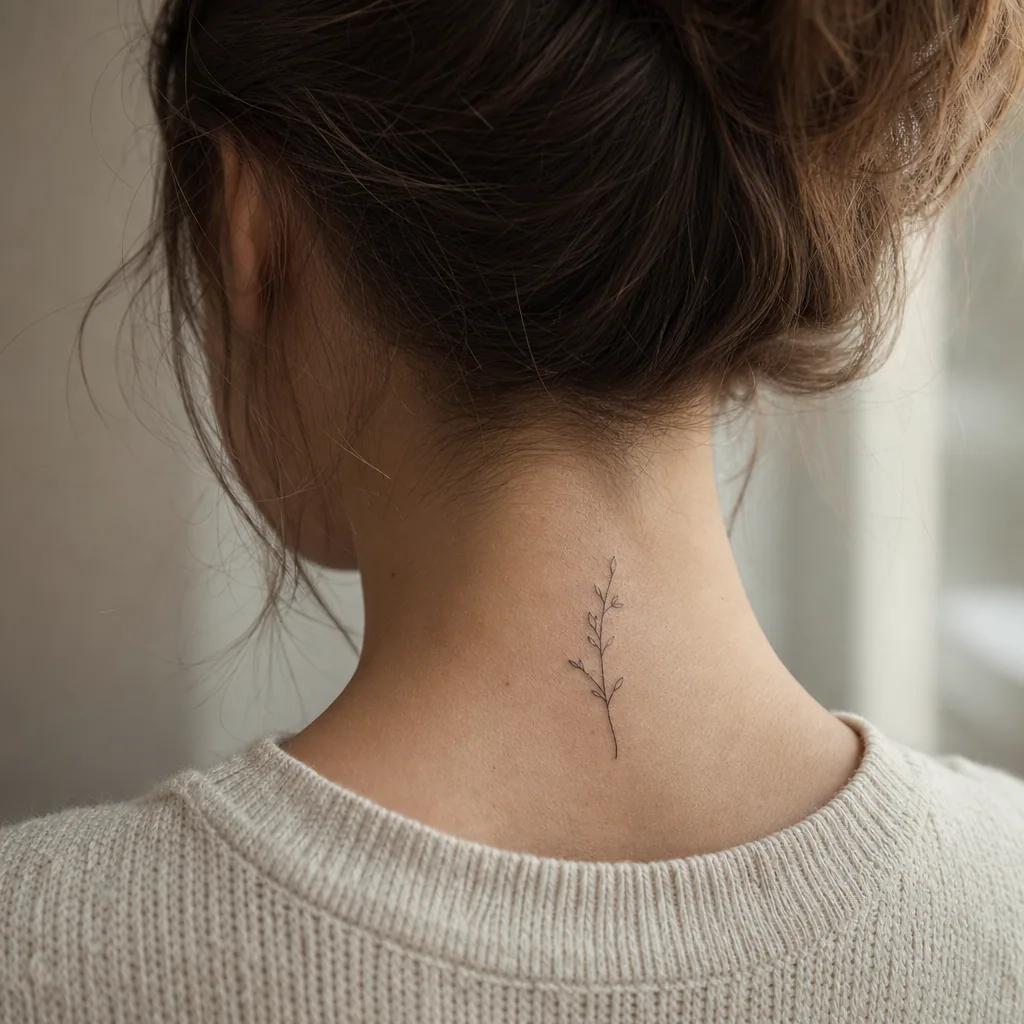 idée tatouage femme discret branche fine line discrète, photo réaliste sur peau
