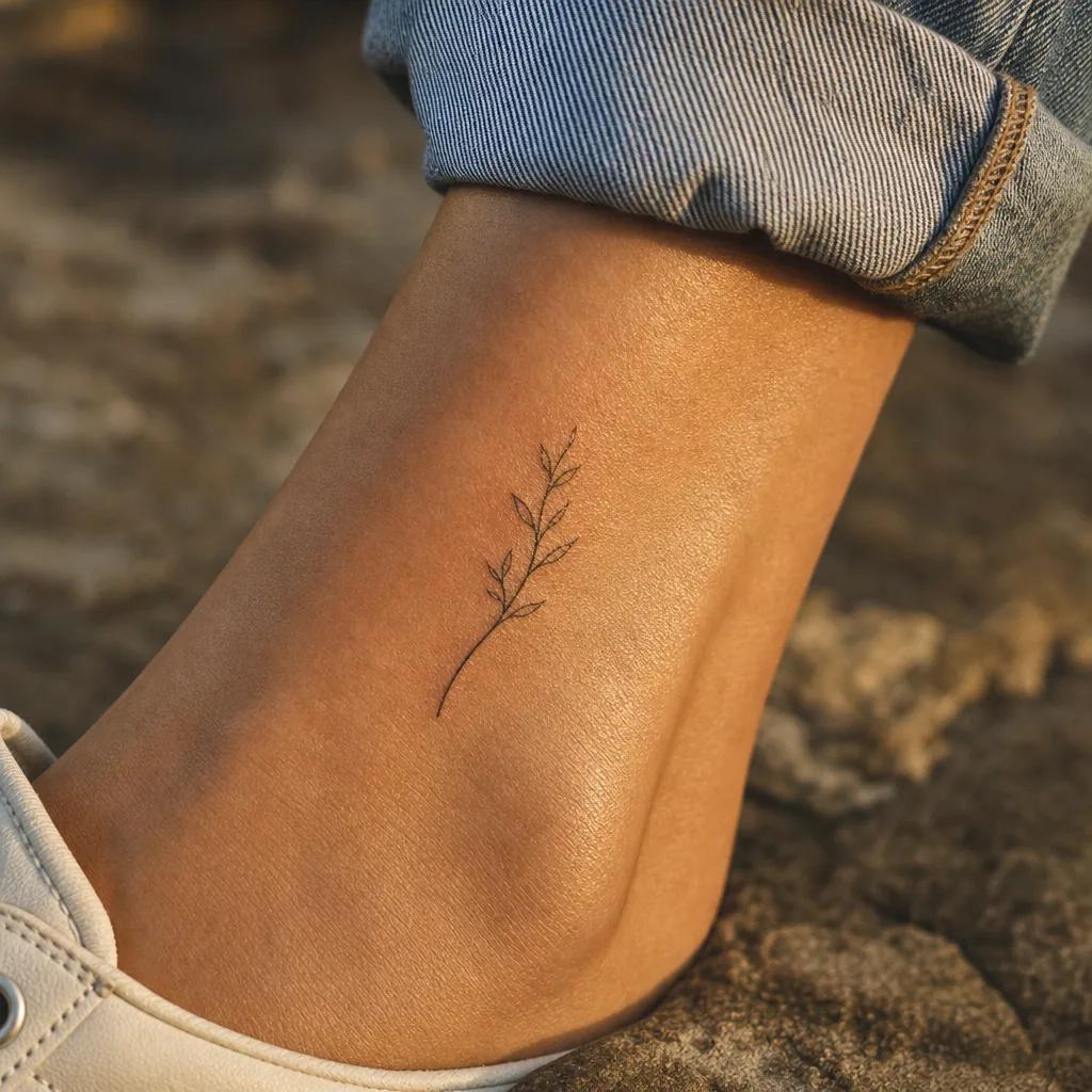 idée tatouage femme discret branche fine line discrète, photo réaliste sur peau