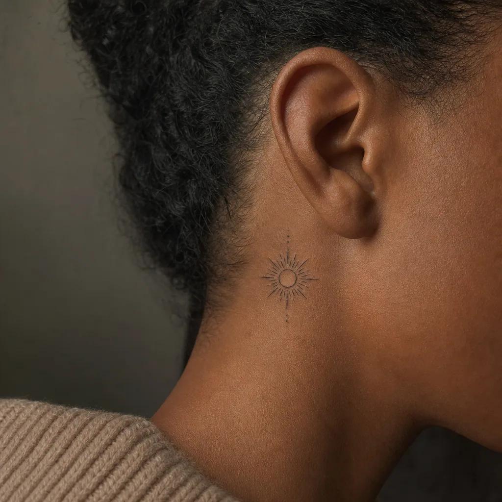 idée tatouage femme discret soleil symbolique épuré, photo réaliste sur peau