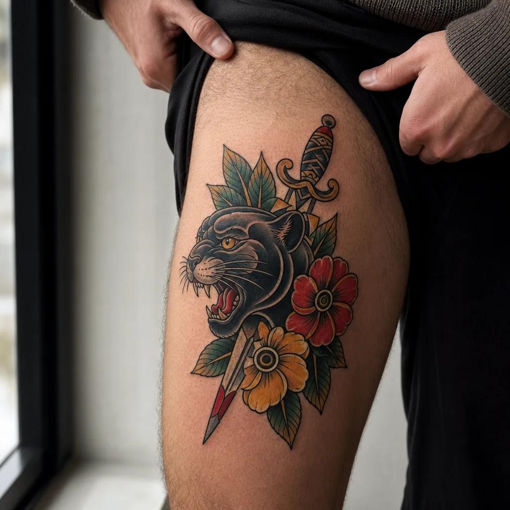 idée tatouage flash flash néo-traditionnel coloré, photo réaliste sur peau