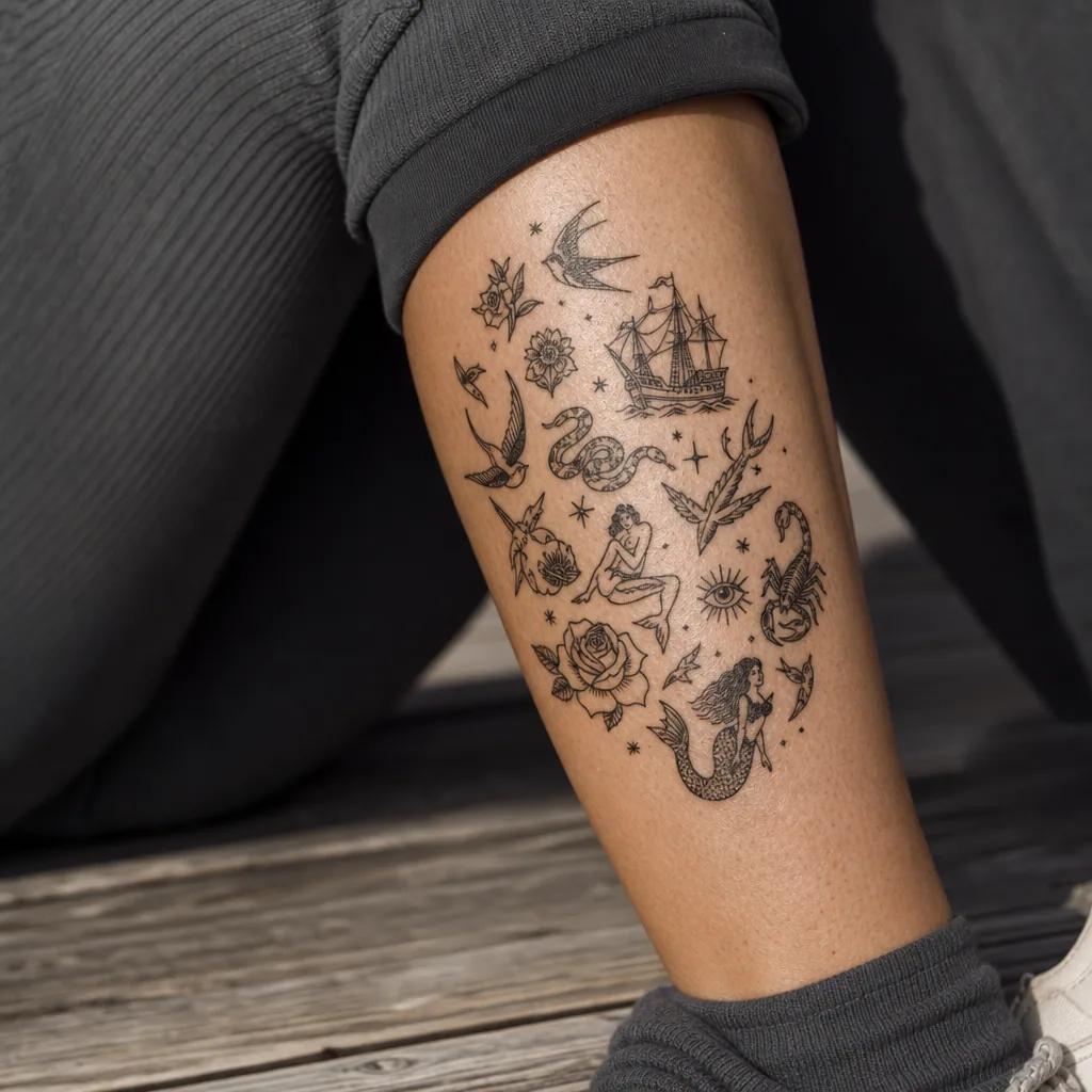 idée tatouage flash planche flash patchwork, photo réaliste sur peau