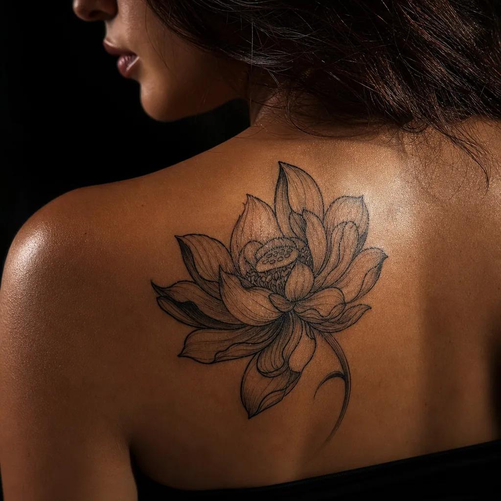 idée tatouage fleur fleur de lotus japonais, photo réaliste sur peau