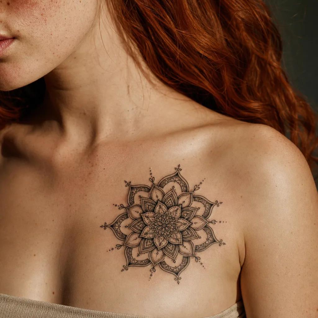 idée tatouage fleur mandala floral ornemental, photo réaliste sur peau