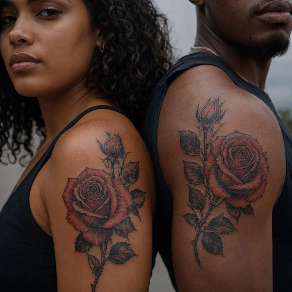 idée tatouage frère et sœur roses néo-traditionnelles, photo réaliste sur peau