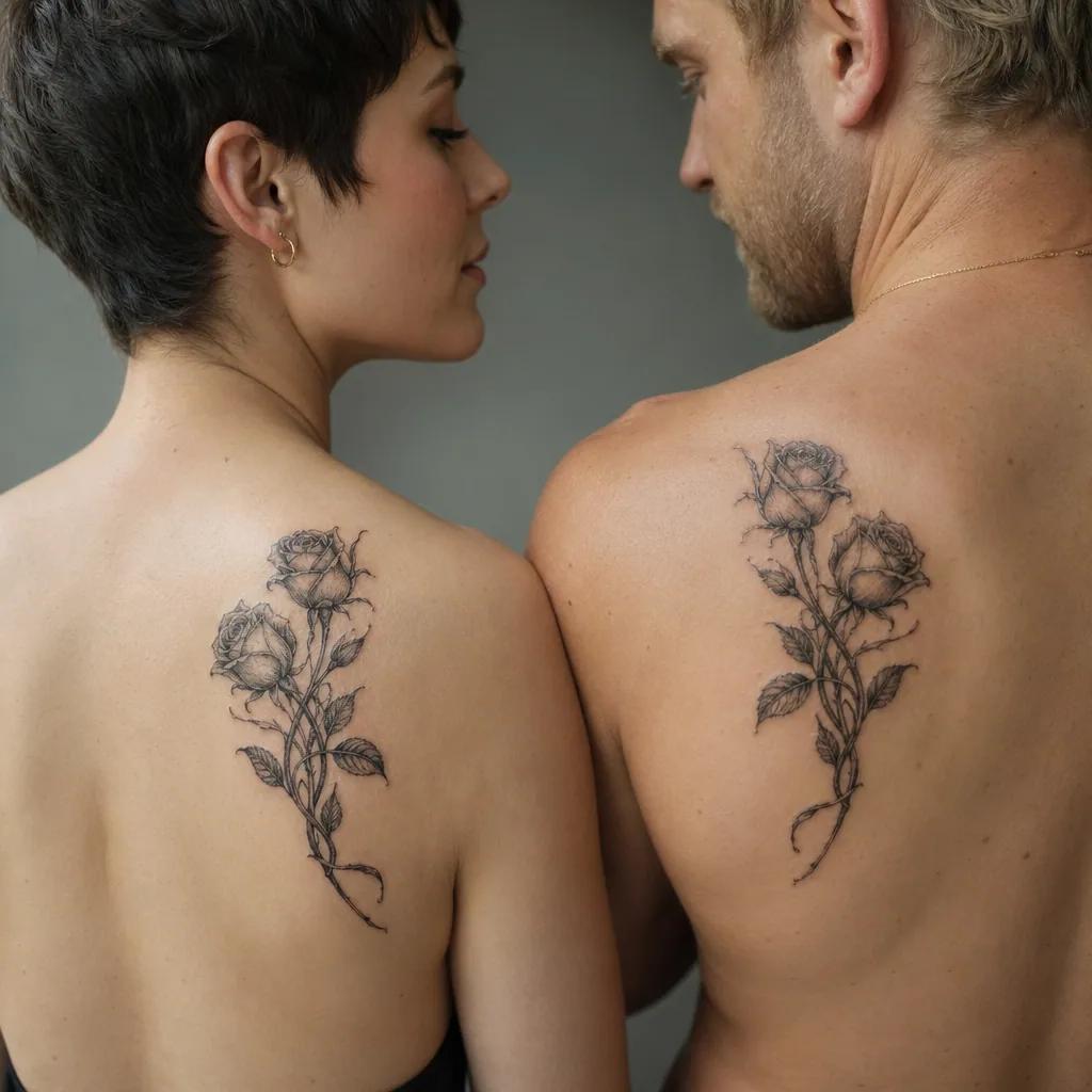 idée tatouage frère et sœur roses entrelacées, photo réaliste sur peau