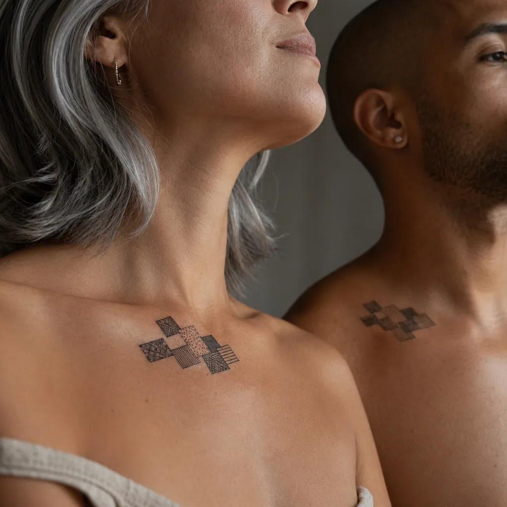 idée tatouage frère et sœur patchwork flash siblings, photo réaliste sur peau