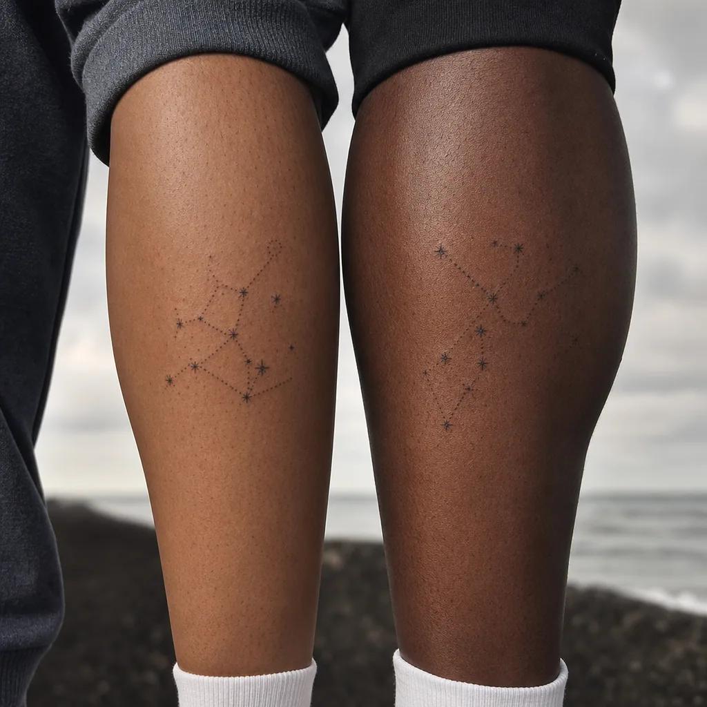 idée tatouage frère et sœur constellations dotwork, photo réaliste sur peau