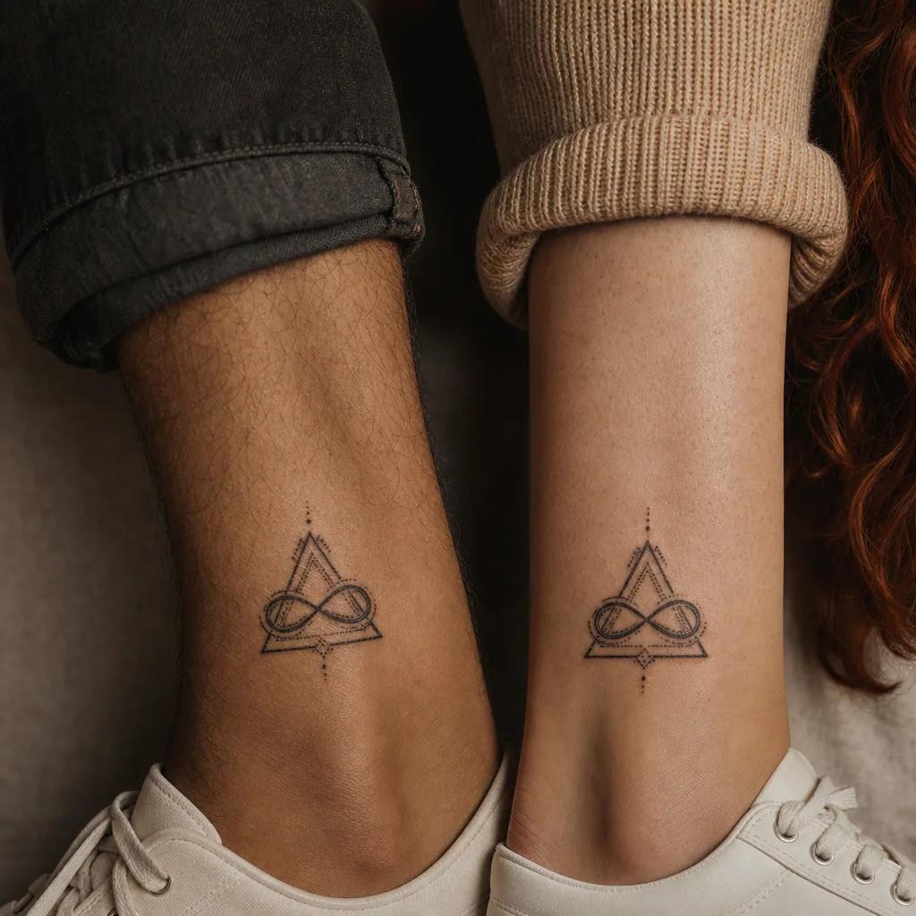 idée tatouage frère et sœur triangle infini spirituel, photo réaliste sur peau