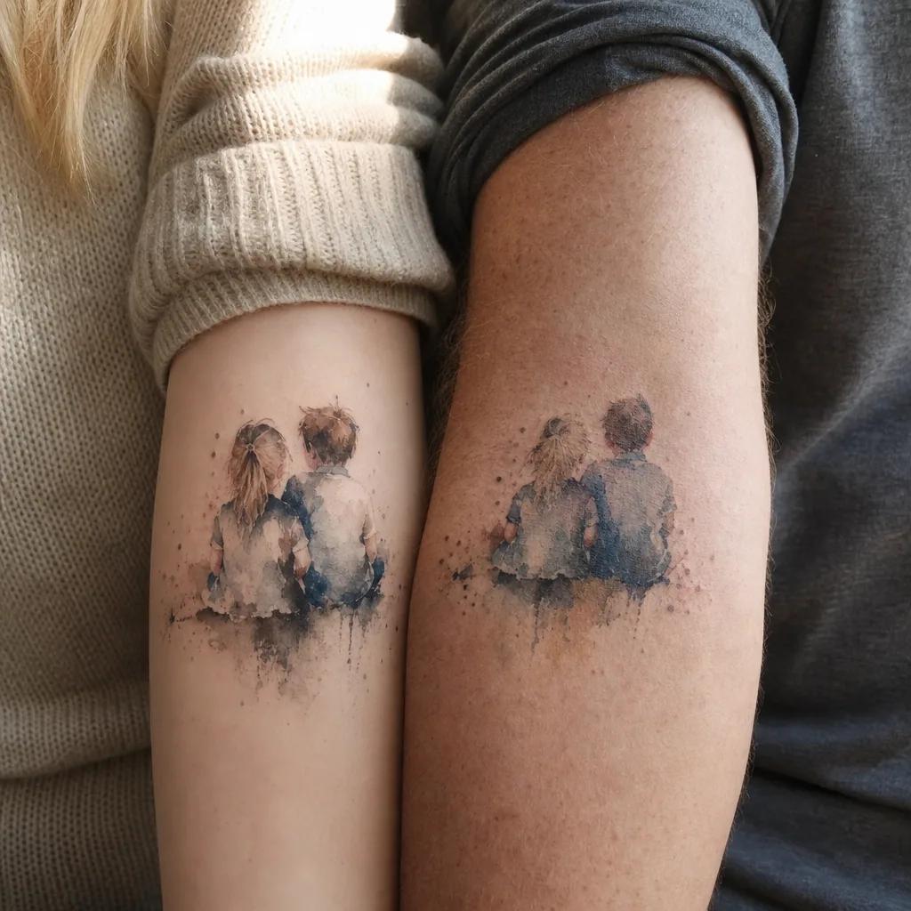 idée tatouage frère et sœur aquarelle siblings, photo réaliste sur peau