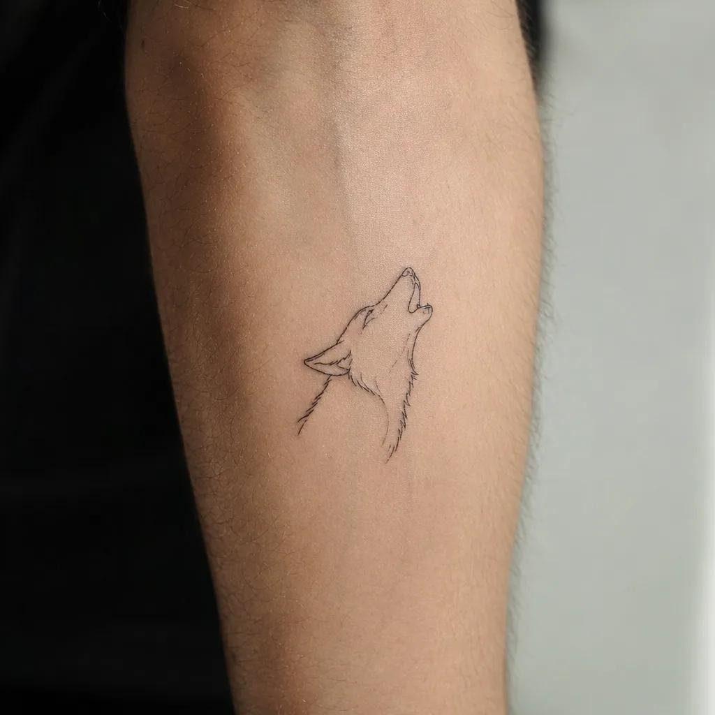 idée tatouage homme loup minimaliste, photo réaliste sur peau