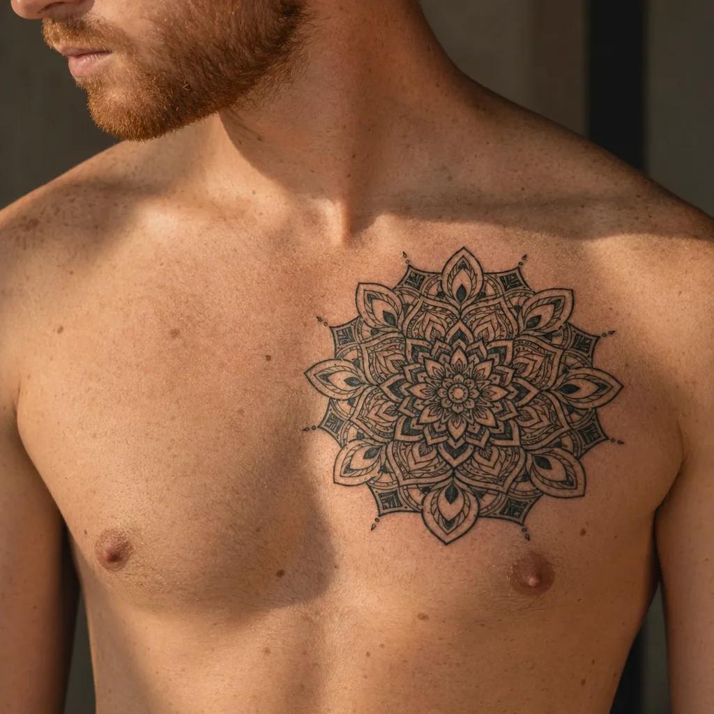 idée tatouage homme mandala ornemental, photo réaliste sur peau