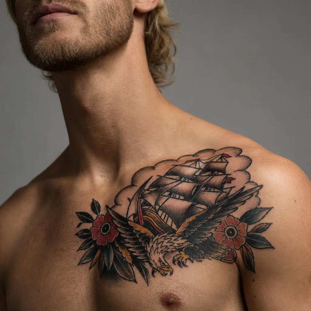 idée tatouage homme patchwork old school, photo réaliste sur peau