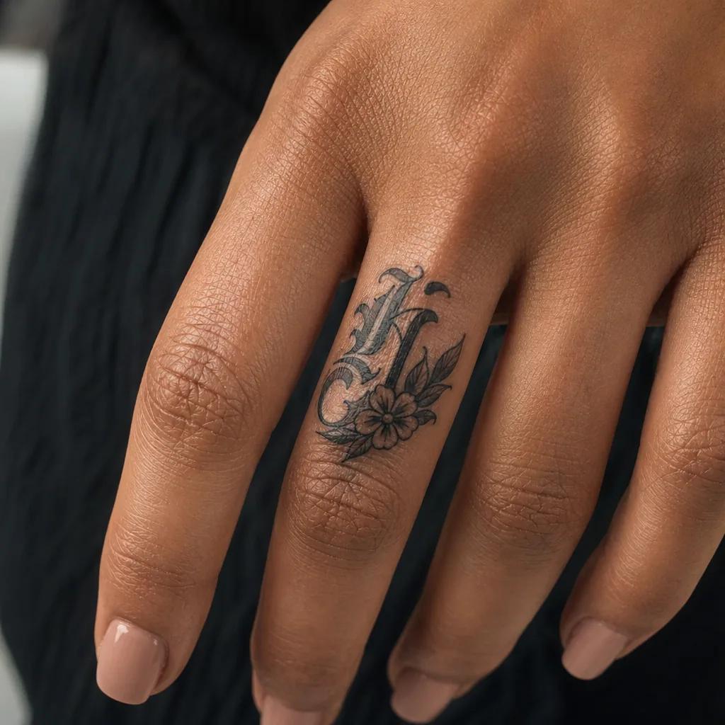 idée tatouage initiales famille initiales néo-traditionnelles, photo réaliste sur peau
