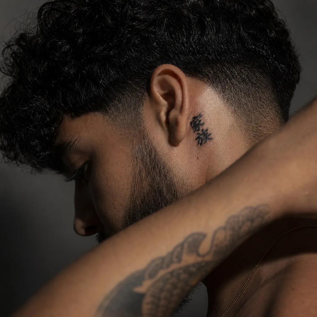 idée tatouage initiales famille initiales kanji famille, photo réaliste sur peau