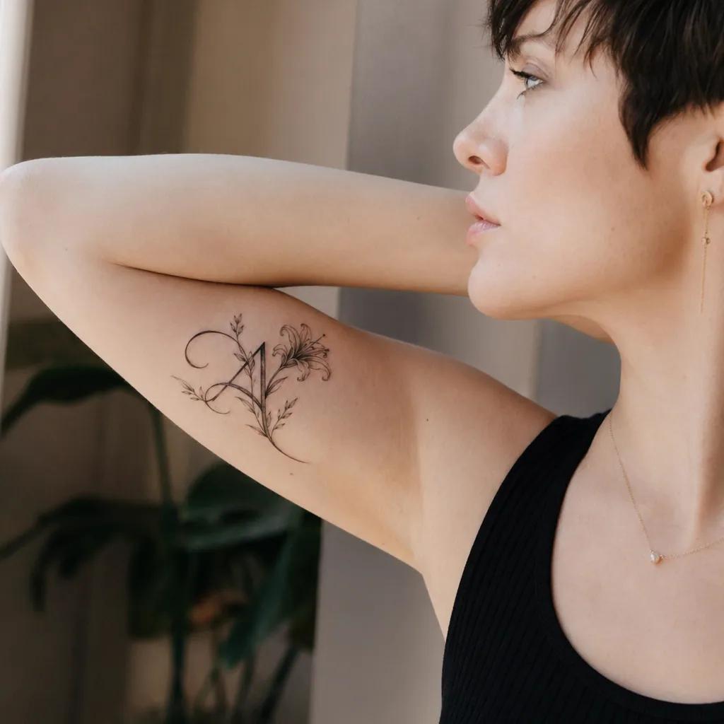 idée tatouage initiales famille initiales floral, photo réaliste sur peau