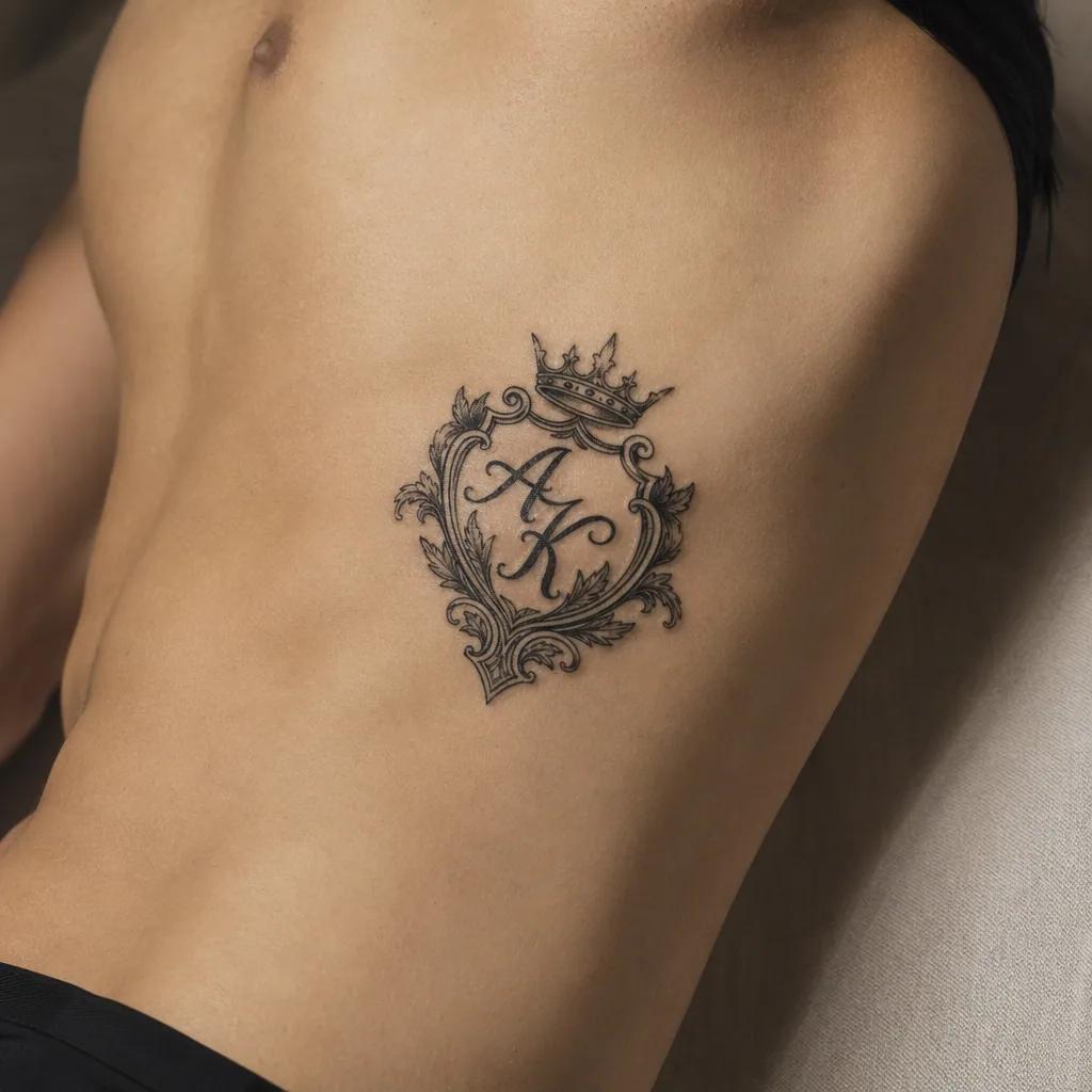 idée tatouage initiales famille initiales blason famille, photo réaliste sur peau