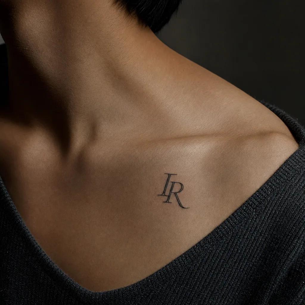 idée tatouage initiales famille initiales latines, photo réaliste sur peau
