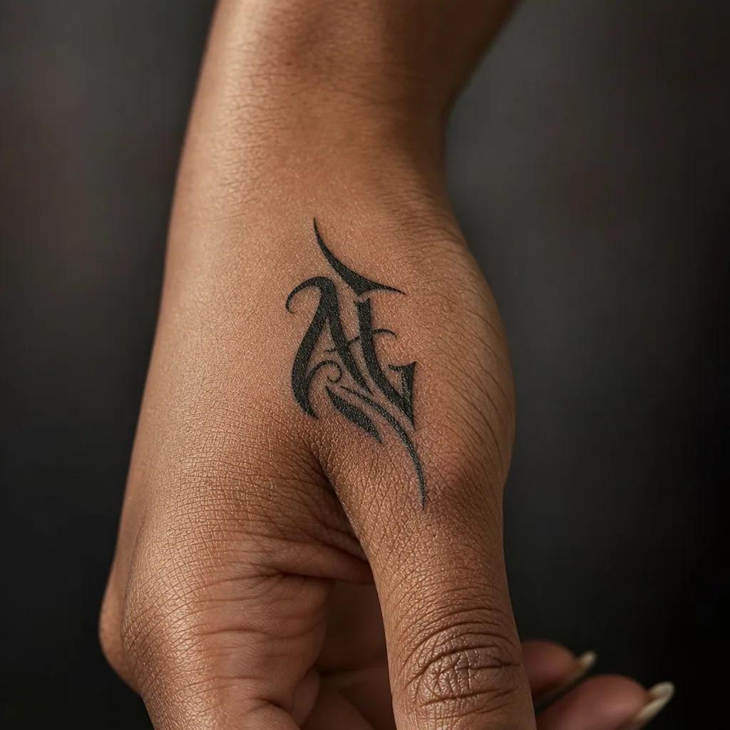 idée tatouage initiales famille initiales tribal, photo réaliste sur peau