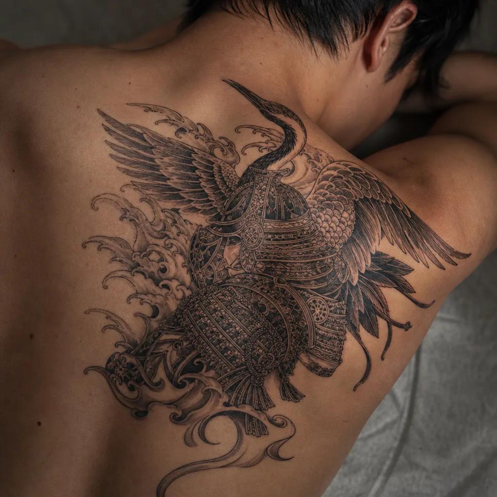 idée tatouage japonais crane samourai ornemental, photo réaliste sur peau