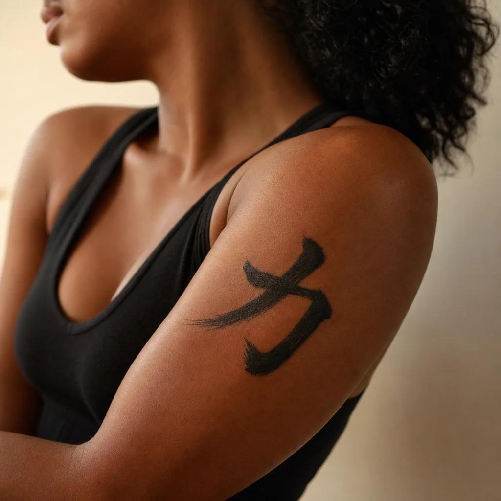 idée tatouage japonais kanji 'force' calligraphie, photo réaliste sur peau