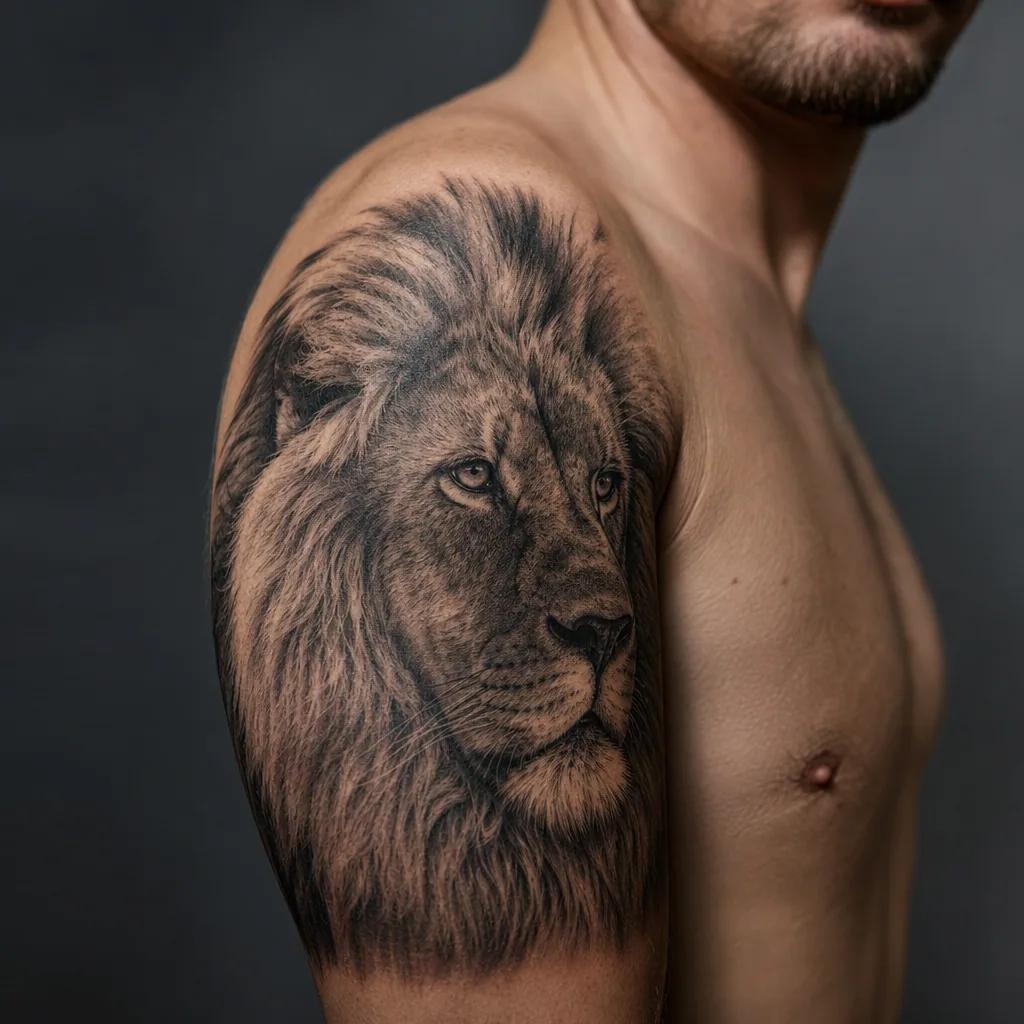 idée tatouage lion realistic lion portrait, photo réaliste sur peau