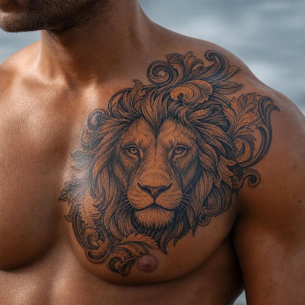 idée tatouage lion neo-traditional lion, photo réaliste sur peau