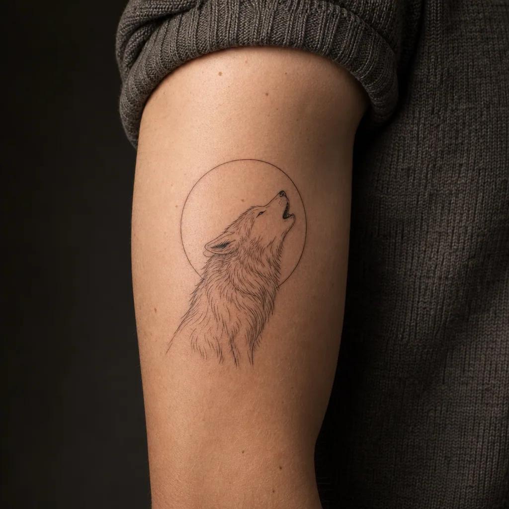 idée tatouage loup loup fine line hurlant, photo réaliste sur peau