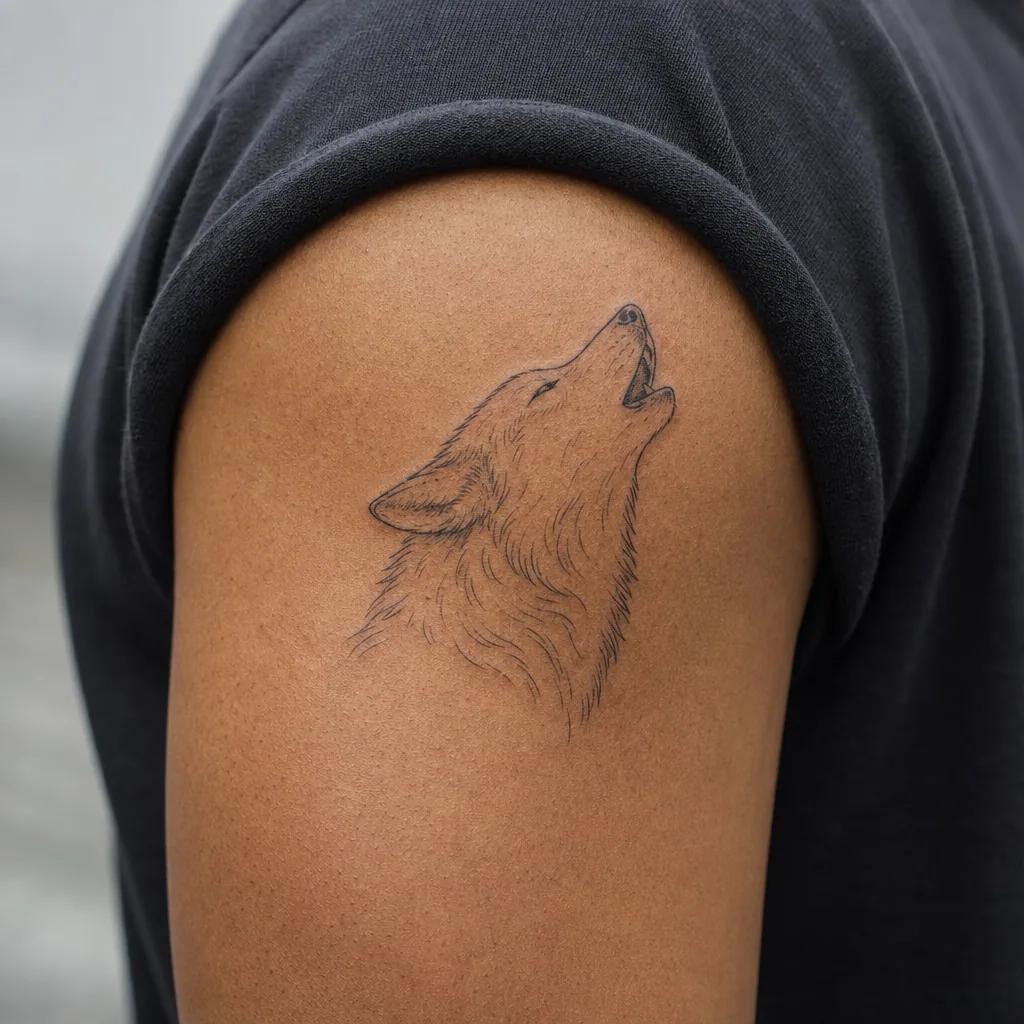idée tatouage loup loup fine line hurlant, photo réaliste sur peau