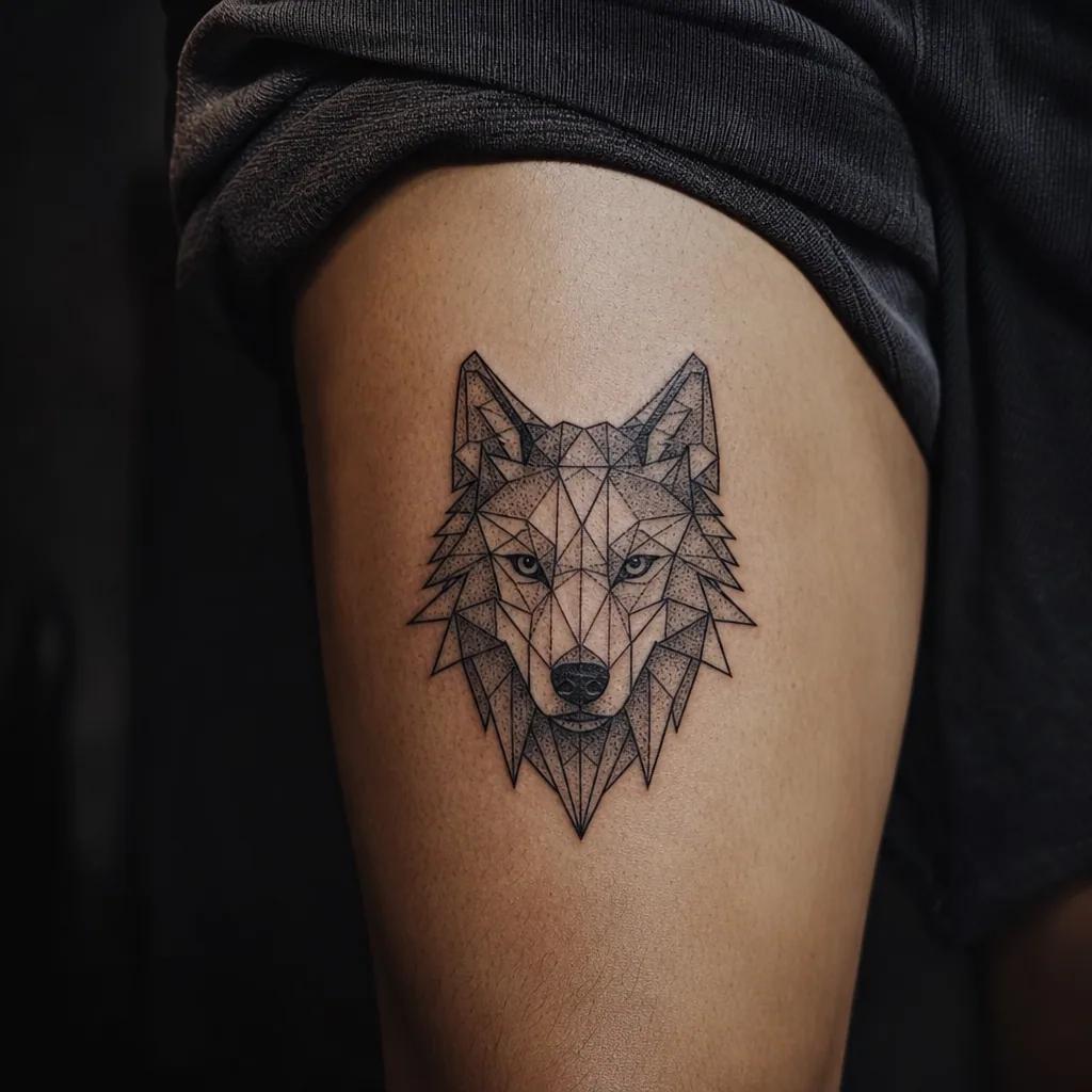 idée tatouage loup loup geometrique facette, photo réaliste sur peau
