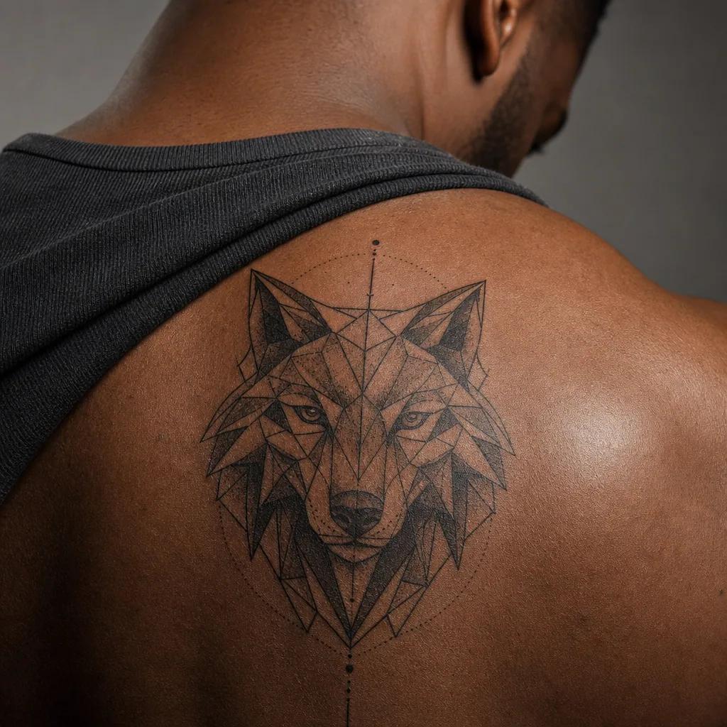 idée tatouage loup loup geometrique facette, photo réaliste sur peau
