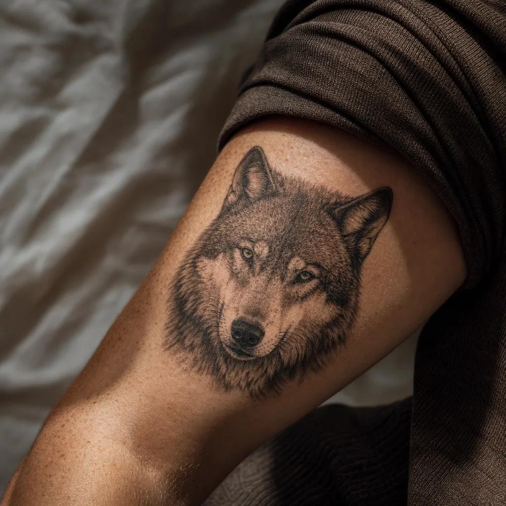 idée tatouage loup loup realiste portrait, photo réaliste sur peau