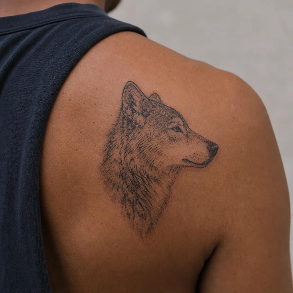 idée tatouage loup loup dotwork stippling, photo réaliste sur peau