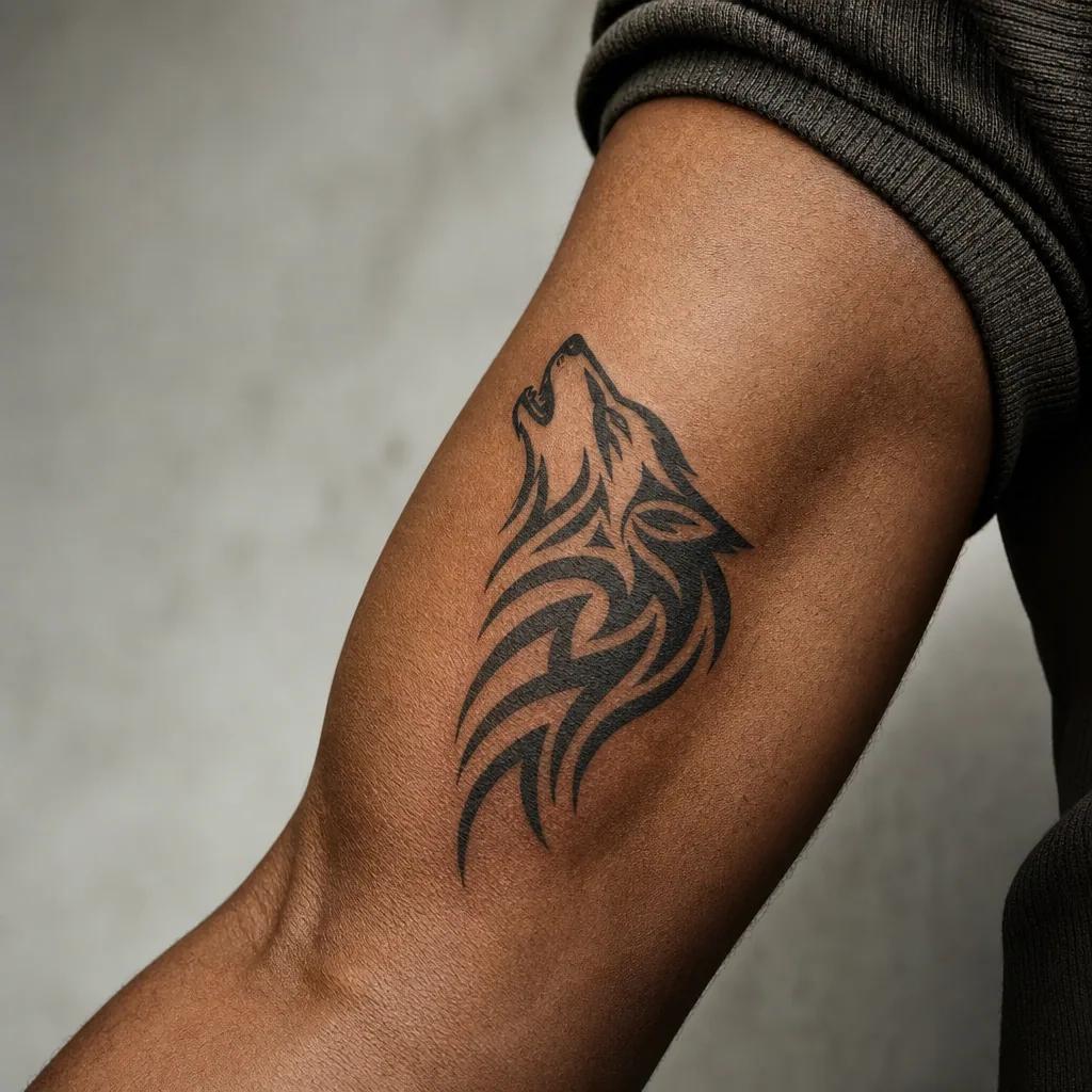 idée tatouage loup loup tribal moderne, photo réaliste sur peau