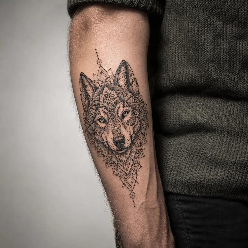 idée tatouage loup mandala loup ornemental, photo réaliste sur peau