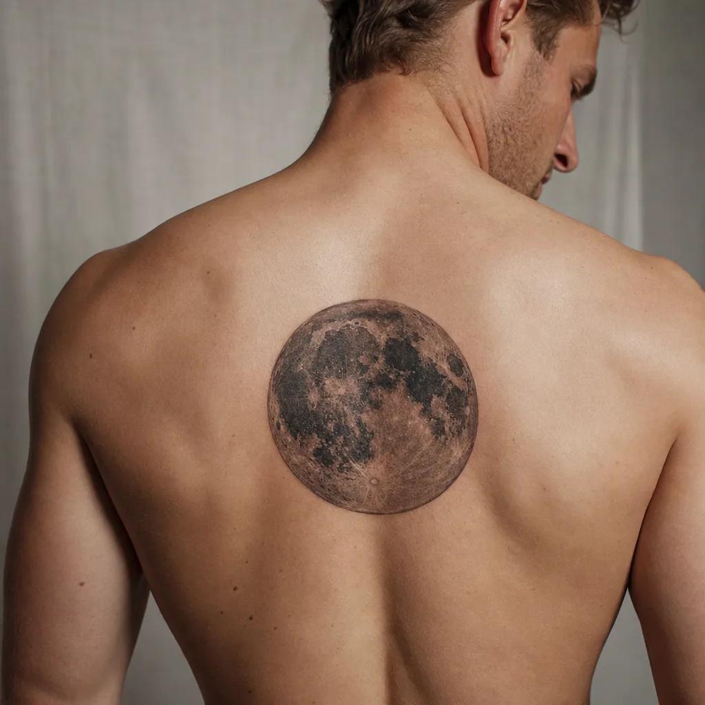 idée tatouage lune pleine lune realiste crateres, photo réaliste sur peau