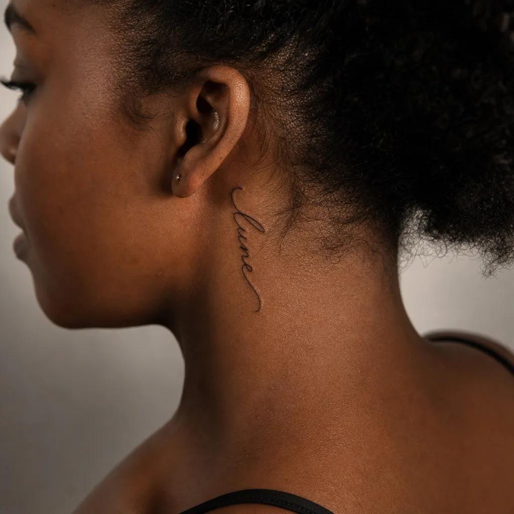 idée tatouage lune lettrage 'lune' cursive, photo réaliste sur peau