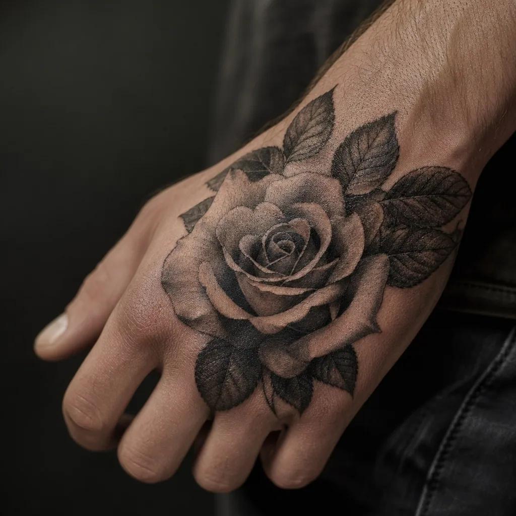 idée tatouage main main réaliste rose, photo réaliste sur peau