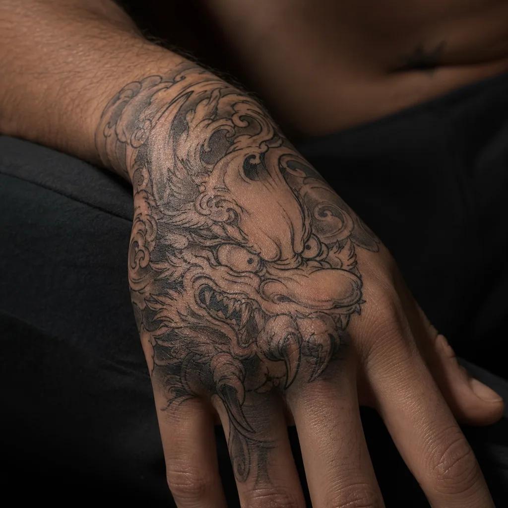 idée tatouage main main japonais, photo réaliste sur peau